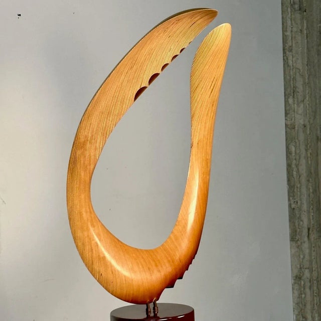 Red Modern Boomerang Wooden Sculpture on Steel Pedestal by David Hymes, Contemporary For Sale - Image 8 of 12