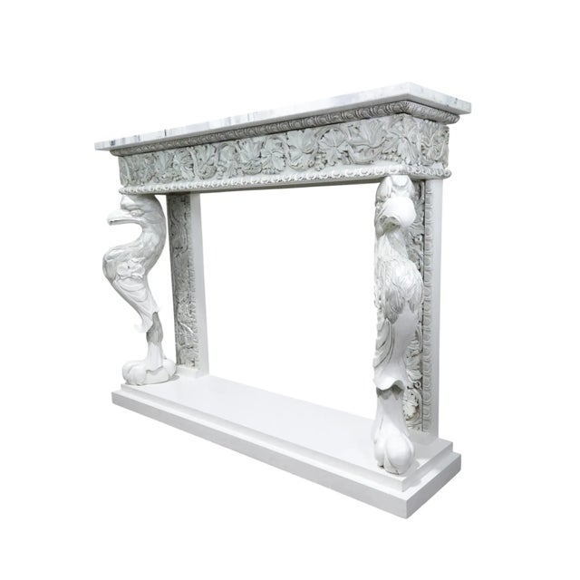 1980s Hollywood Regency Style Carved Wooden Mantel/Entrance Table (Silver-Plated Finish) For Sale - Image 4 of 16