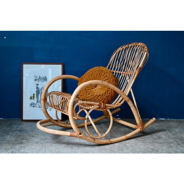 Rocking Chair in Natural Rattan and Bamboo, 1960s For Sale - Image 11 of 11