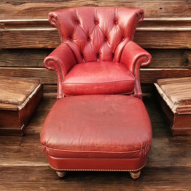 Burnt Orange A Timeless Classic: The Vintage Chesterfield Genuine Leather Wingback Chair by Largo For Sale - Image 8 of 12