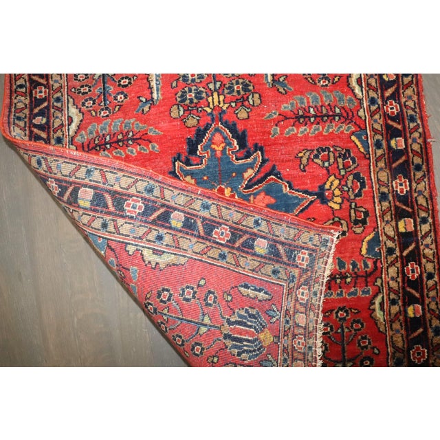 Persian Mini Red Blue Persian Sarouk Rug no. j4179 For Sale - Image 3 of 3