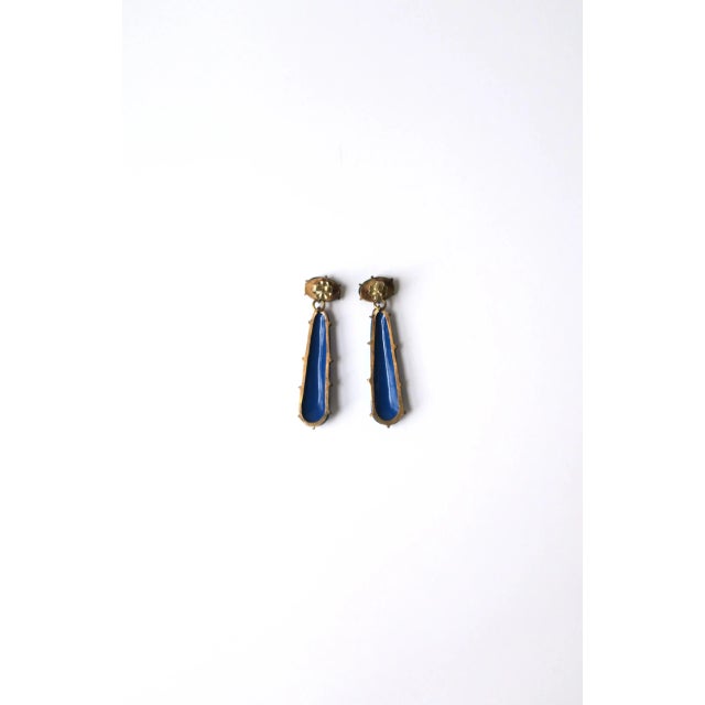Blue and Green Enamel Dangle Drop Earrings - 2 Pieces For Sale - Image 10 of 10