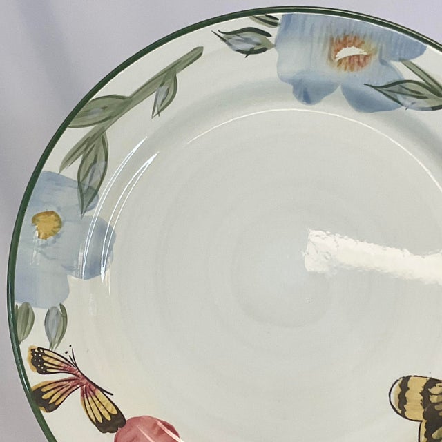 Ceramic Vintage Arts & Crafts Boho Chic Botanical and Butterfly Dinner Plates - Set of 8 For Sale - Image 7 of 8