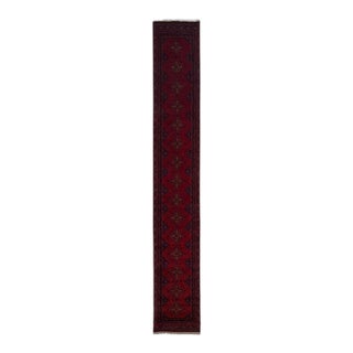 Extra-Long Red and Navy Tribal Medallion Runner Rug, 2'8" X 18'8" For Sale