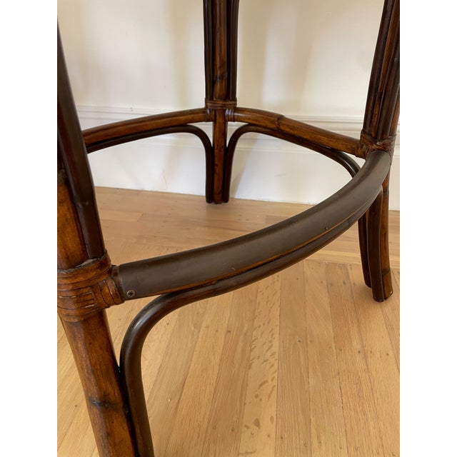 Palecek Late 20th Century Palecek Rattan & Leather Swivel Bar Stool | Bay Area Trade Brand For Sale - Image 4 of 5