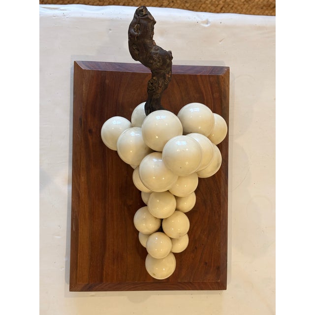 Large Scale Mid-Century Italian Stone Grape Cluster Sculpture Mounted to Wood Base For Sale In Little Rock - Image 6 of 18