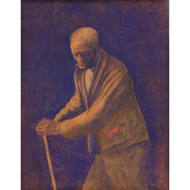 Hans Thoma, Stooped Man with Walking Stick and Cigarette, 1890s, Gouache For Sale - Image 7 of 7