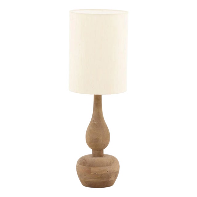 Hourglass Natural Wood Table Lamp For Sale
