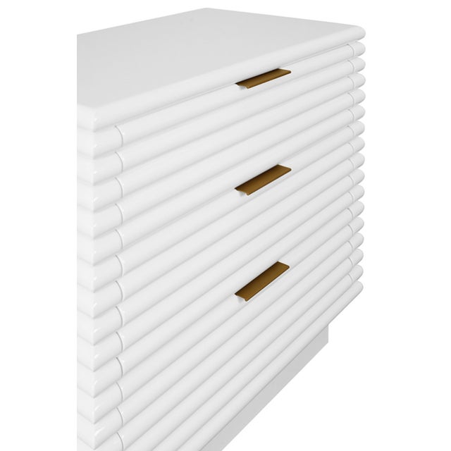 Matthew Izzo Home Mateo Glossy White Lacquer Three Drawer Side Table With Brass Drawer Pulls For Sale In New York - Image 6 of 6