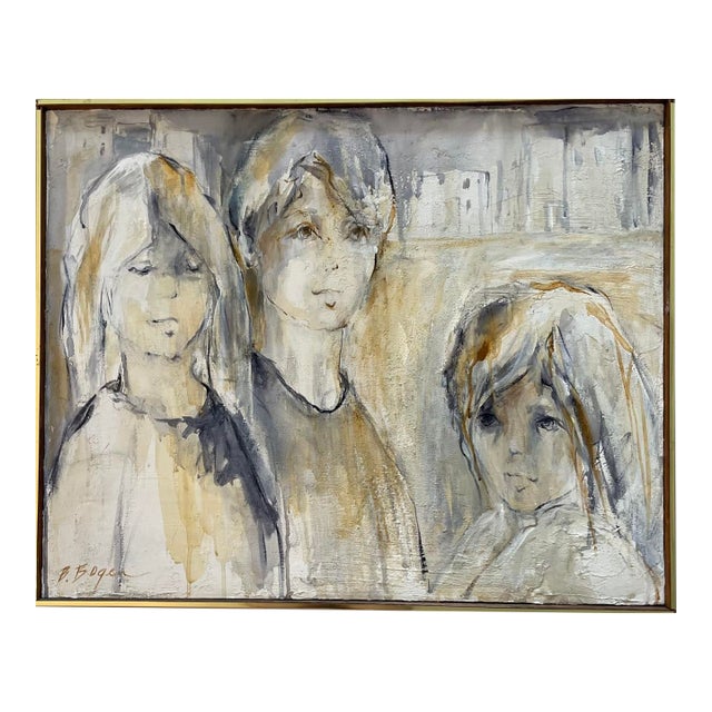 1960s Vintage Original Listed Artist Beverly Bogan Abstract Impressionist Oil Painting 3 Women Mid Century Modern Signed and Framed For Sale