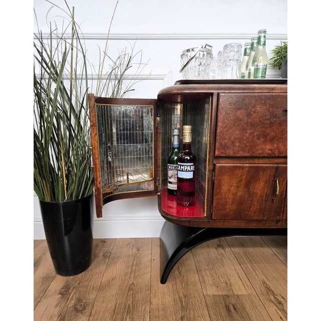 Mid-Century Art Deco Italian Walnut Burl and Mirror Mosaic Dry Bar Cabinet by Paolo Buffa, 1950s For Sale - Image 3 of 10