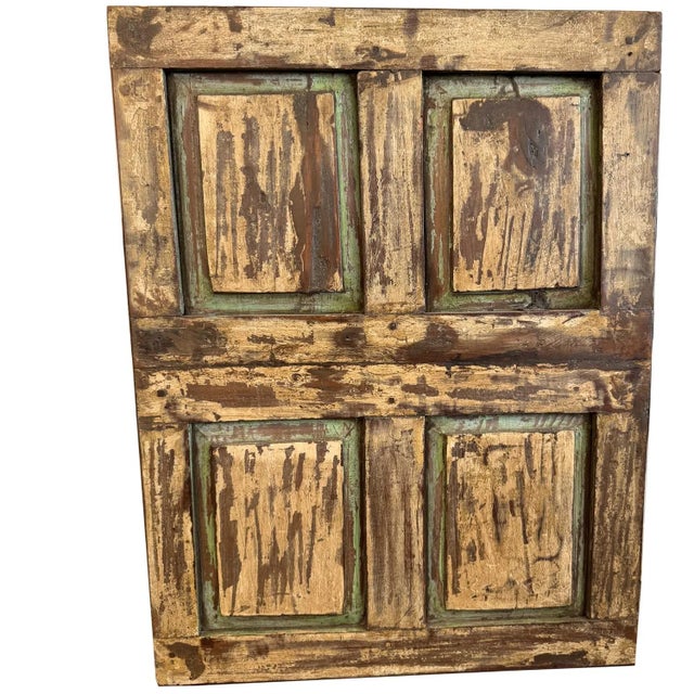 Farmhouse Antique Indian Haveli Teak Wood Shutter | Distressed Wall Art Panel | Rustic Farmhouse Decor | Reclaimed Wooden Window Frame Wall Hanging For Sale - Image 3 of 6
