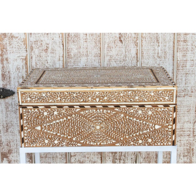 19th Century Antique Teak Inlay Box on Stand Side Table For Sale - Image 5 of 12