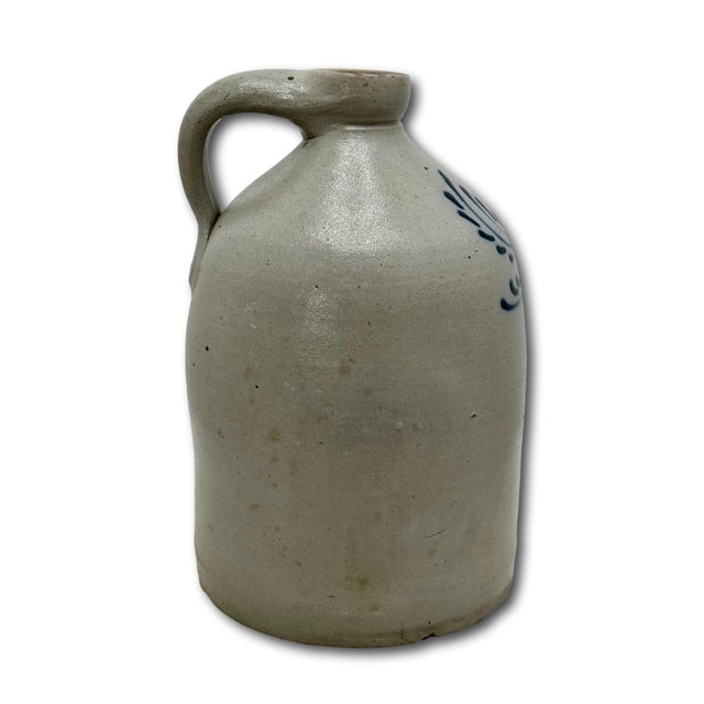 Nice Small 1 Gallon Size Antique Early American Blue Decorated Stoneware Spirits Jug - Circa Late 19th Century For Sale - Image 12 of 18