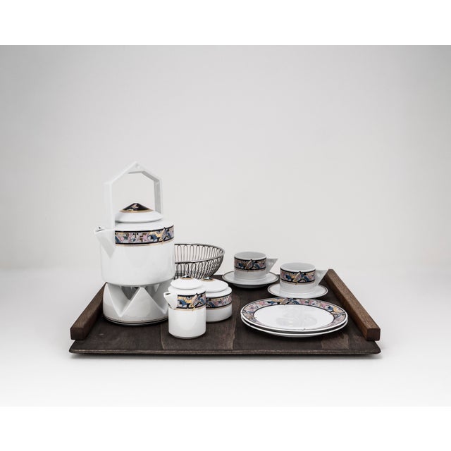 Art Deco Cantana Najade Tête-À-Tête for Two on Wooden Tray from Fürstenberg and Alessi, 1980s, Set of 14 For Sale - Image 17 of 17