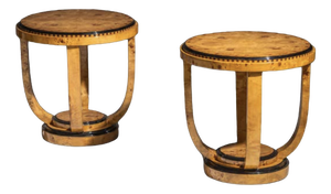 Art Deco Tables in Burl Walnut Veneer and Black Lacquer, 1920s, Set of 2