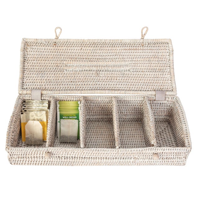 Artifacts Rattan 5 Section Tea Box with Lid in White For Sale - Image 4 of 4