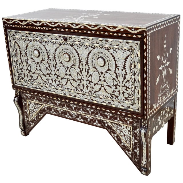 Mid-Century Modern Vintage Syrian Mother-Of-Pearl Damascene Art Console Table For Sale - Image 3 of 13