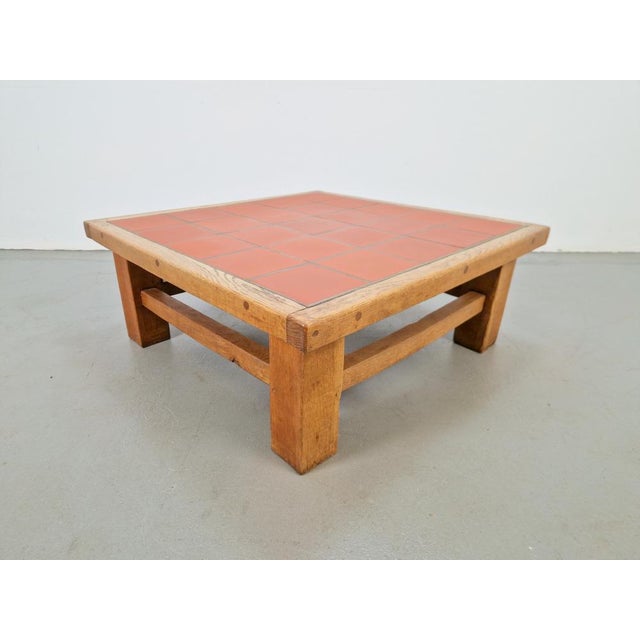 1960s Brutalist Oak Coffee Table with Terracotta Tiles, 1950s For Sale - Image 5 of 15