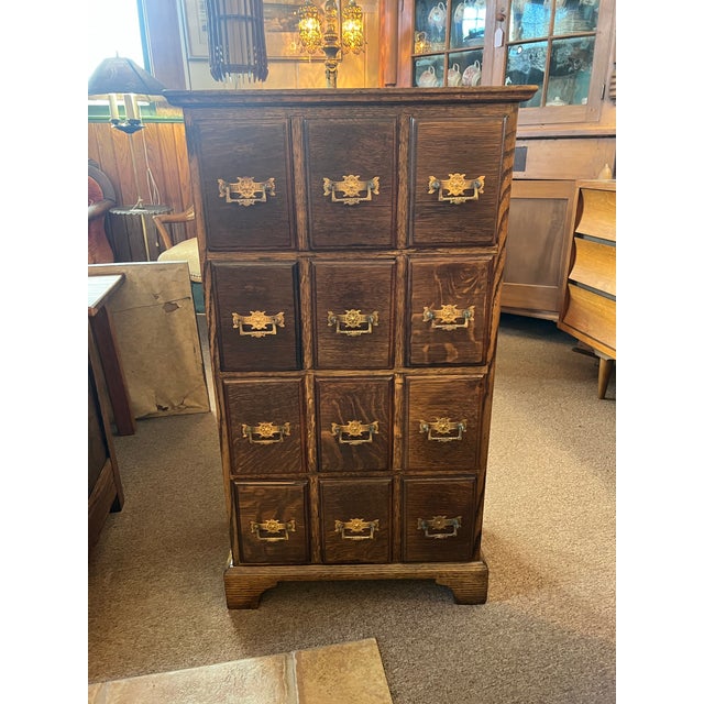 Early 20th Century Antique Oak 12 Drawer Apothecary Cabinet For Sale - Image 5 of 5