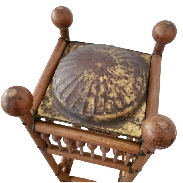 Antique Victorian Oak Stick & Ball Umbrella & Cane Stand With Original Brass Drip Tray For Sale - Image 10 of 12