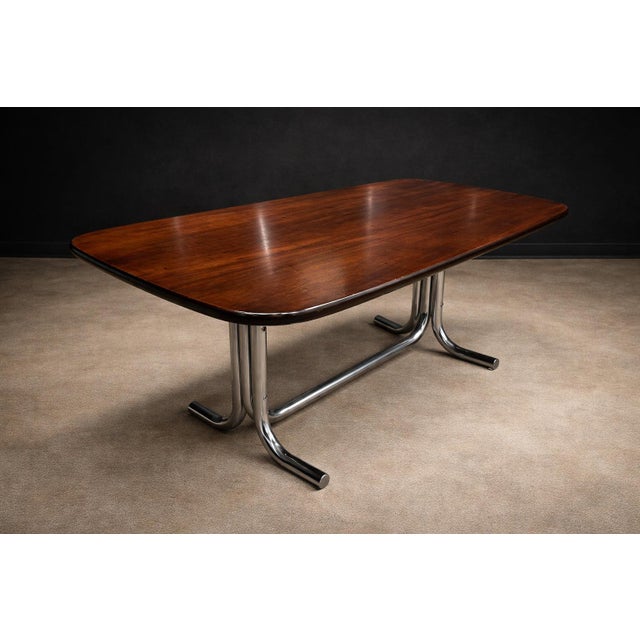 Geraldo de Barros “Torm” Conference Dining Table in Chrome & Brazilian Rosewood (Jacaranda), Brazil, 1970s – Lot 7 For Sale - Image 10 of 17