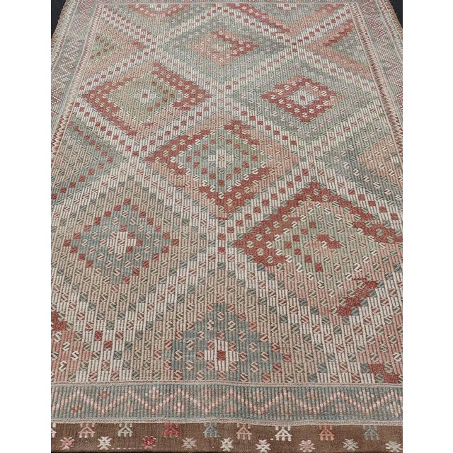Textile Colorful Vintage Turkish Embroidered Flat-Weave in Diamond Design 7'0 X 10'5 For Sale - Image 7 of 15