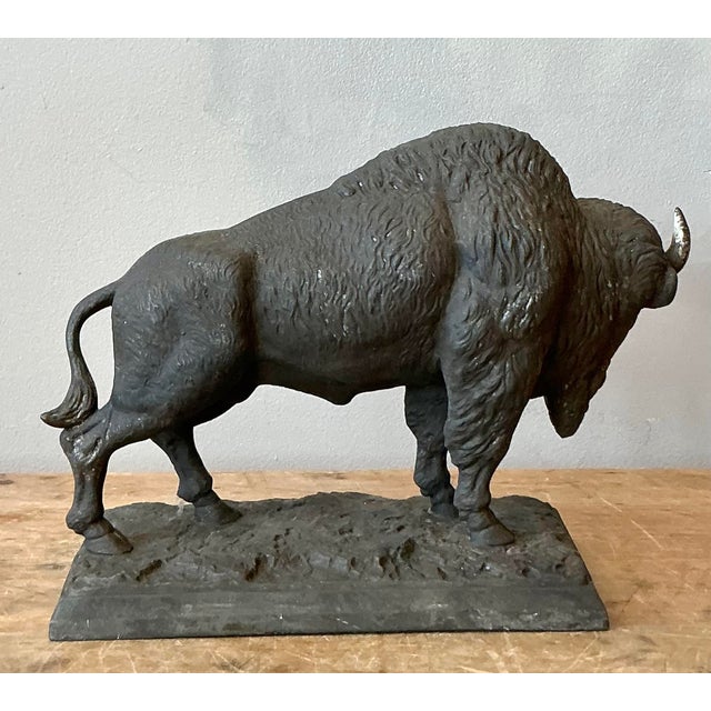 Metal Vintage Boho Cast Buffalo Statue For Sale - Image 7 of 8