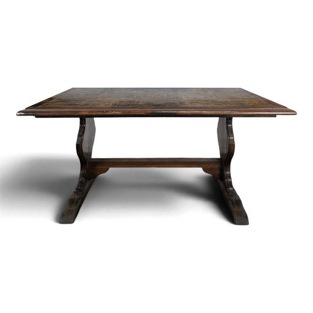 Oak Farmhouse Table with Paneled Top and Lyre-Shaped Legs, 1940s For Sale - Image 10 of 10