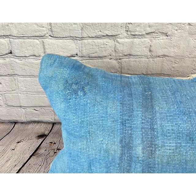 Turkish 16 x 24 Hemp Pillow Turkish Cushion Natural Blue Pillow Cushion Cover For Sale - Image 3 of 4