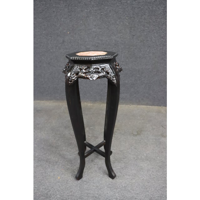 Wood Chinese Carved Hardwood Plant Stand With Pink Marble Top For Sale - Image 7 of 9
