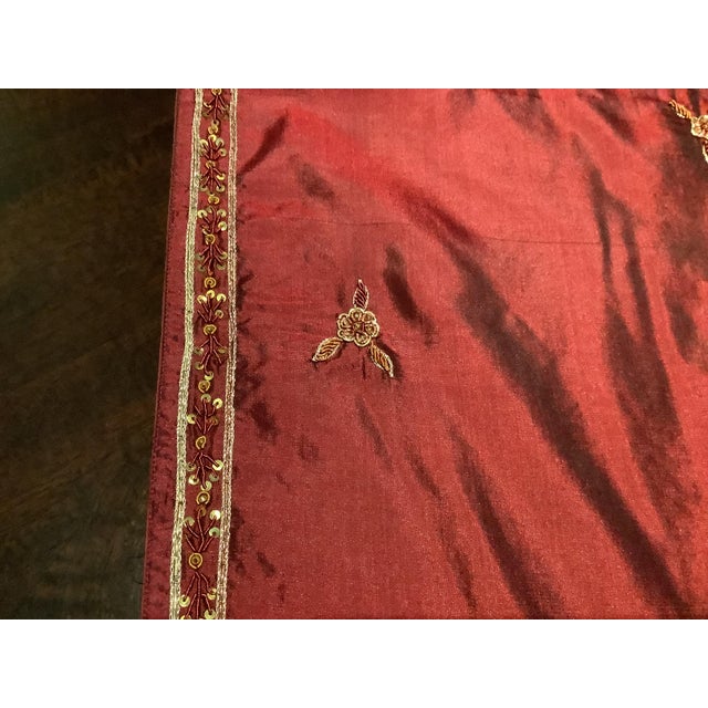 Sethi & Sethi Indian Mosaic Zardozi Metallic Embroidered Claret Silk Throw/Table Runner For Sale In New York - Image 6 of 8