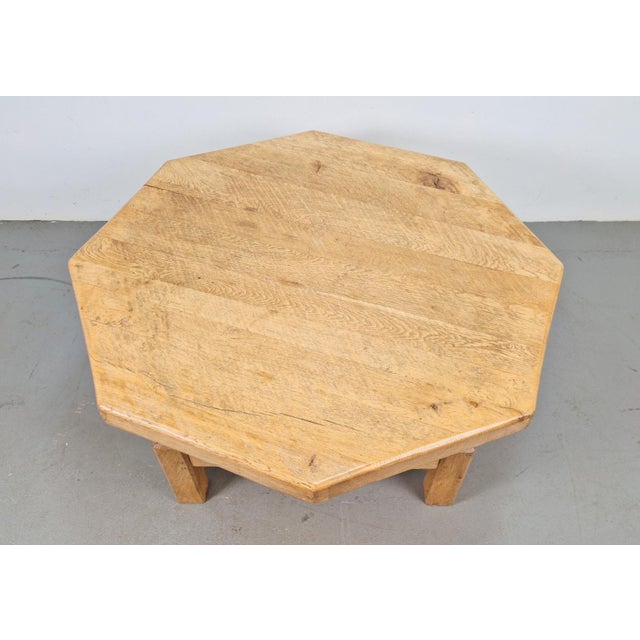 Mid-century rustic brutalist oak coffee table, 1960s large brutalist octagonal coffee table in solid oak a striking large...