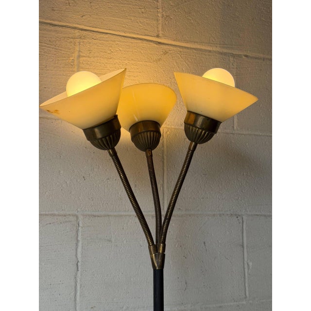Metal 1950s Mid-Century Modern Metal Floor Lamp With 3 Adjustable Gooseneck Shades For Sale - Image 7 of 10