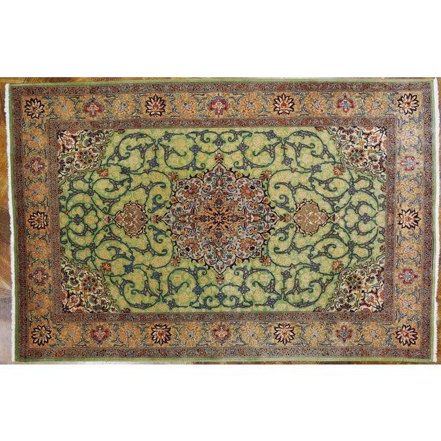 Persian Antique Persian Tabriz Wool 7x10 Green, Blue & Orange Handmade Area Rug #9902847 For Sale - Image 3 of 5