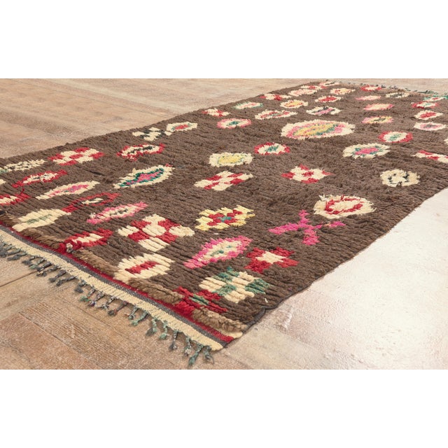 Brown Earth-Tone Vintage Azilal Moroccan Rug, 04'01 X 07'11 For Sale - Image 8 of 10