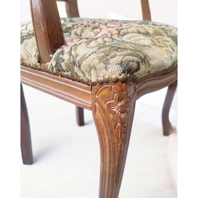 Louis XV French Provincial Carved Walnut Armchairs with Floral Upholstery, 1870s, Set of 2 For Sale - Image 6 of 9