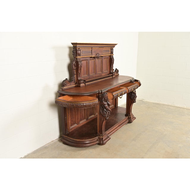 Wood R. J. Horner Renaissance Revival Ornate Carved Oak Sideboard or Bar Cabinet, Circa 1880s For Sale - Image 7 of 16