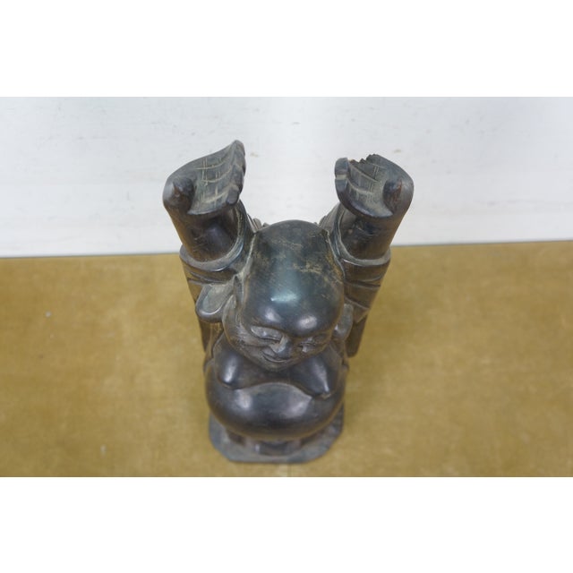 Black Vintage Japanese Hotei Laughing Buddha Carved Wood Statue Sculpture 18" For Sale - Image 8 of 12