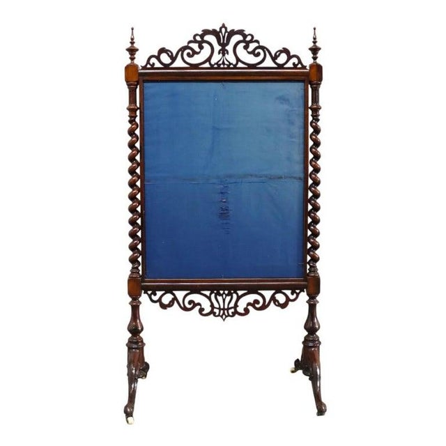 Victorian Barley Twist Rosewood Bead Embroidered Peacock Fireplace Screen C1870 For Sale - Image 10 of 11