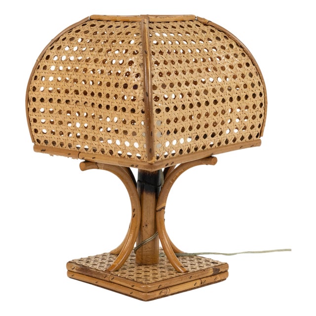 Mid-Century Modern Rattan and Wicker Table Lamp, 1960s For Sale