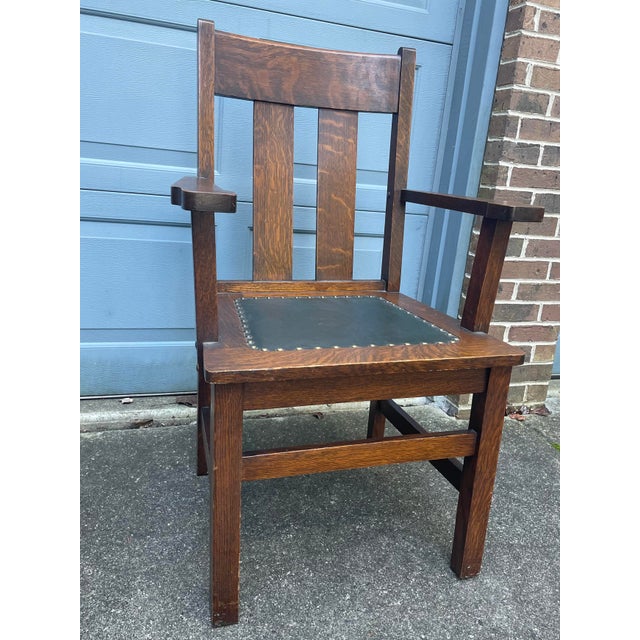 Wood Late 19th Century Antique Stickley Style Mission Oak Set - Seating for 5 For Sale - Image 7 of 12