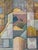 This is a colorful cubist abstract on canvas by Ed Jaffe (1929-2023) Line work of overlapping geometric shapes are...