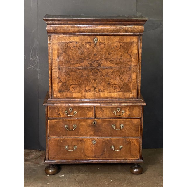 A fine English period George I large secretary bureau escritoire - or scriptor - of patinated walnut from the 18th...