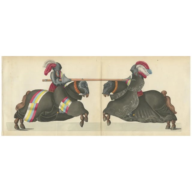 Von Reibisch, Knights Jousting in Ornate Black Caparisons, 1842, Hand-Coloured Print For Sale