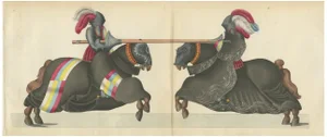 Von Reibisch, Knights Jousting in Ornate Black Caparisons, 1842, Hand-Coloured Print