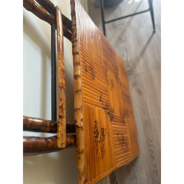 Vintage Handcrafted Square Tiger Bamboo Bistro Folding Game Center Table X-Base For Sale - Image 15 of 16