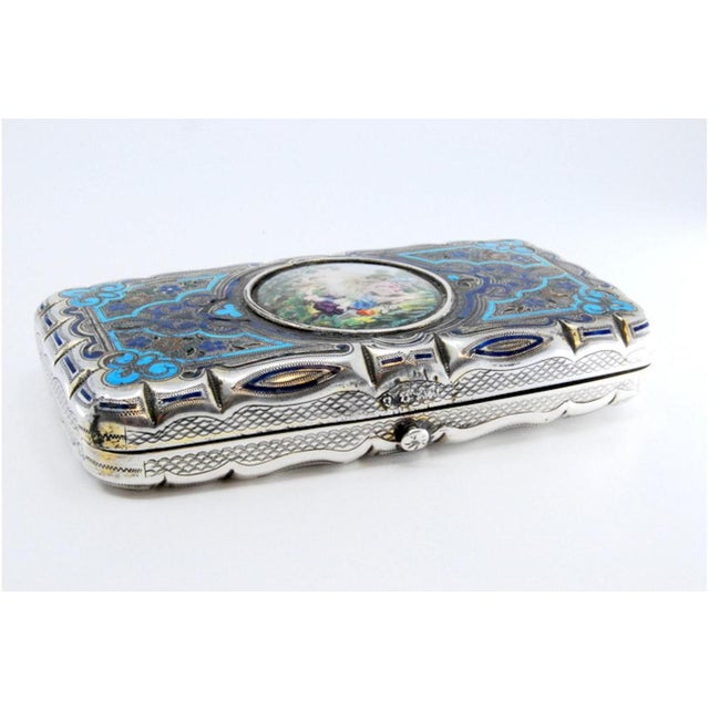 Silver Cigarette Case with Enamelled Lid, in Very Good conditions. Designed before 1890 This piece has an attribution...