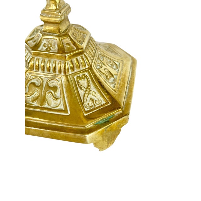 Pair Antique Late 19th Century French Brass Candlesticks With Curled Dragon For Sale - Image 12 of 17