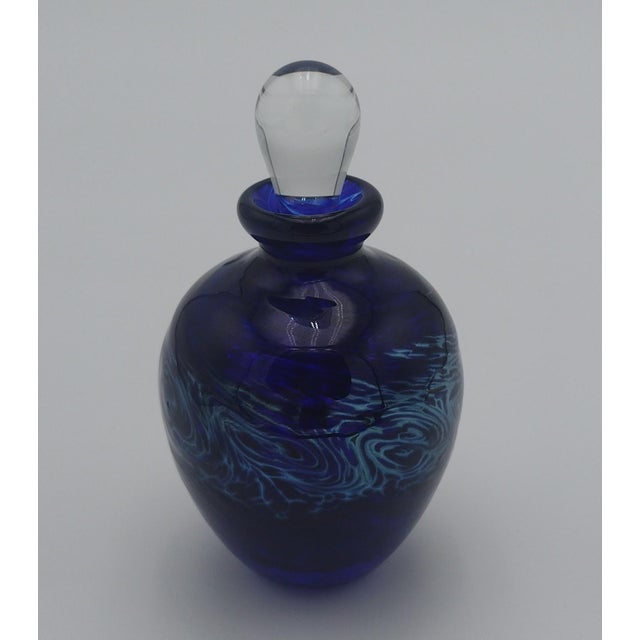 Contemporary Vintage Handblown Cobalt Blue Art Glass Perfume Bottle With Stopper – Signed & Dated 2002 For Sale - Image 3 of 10